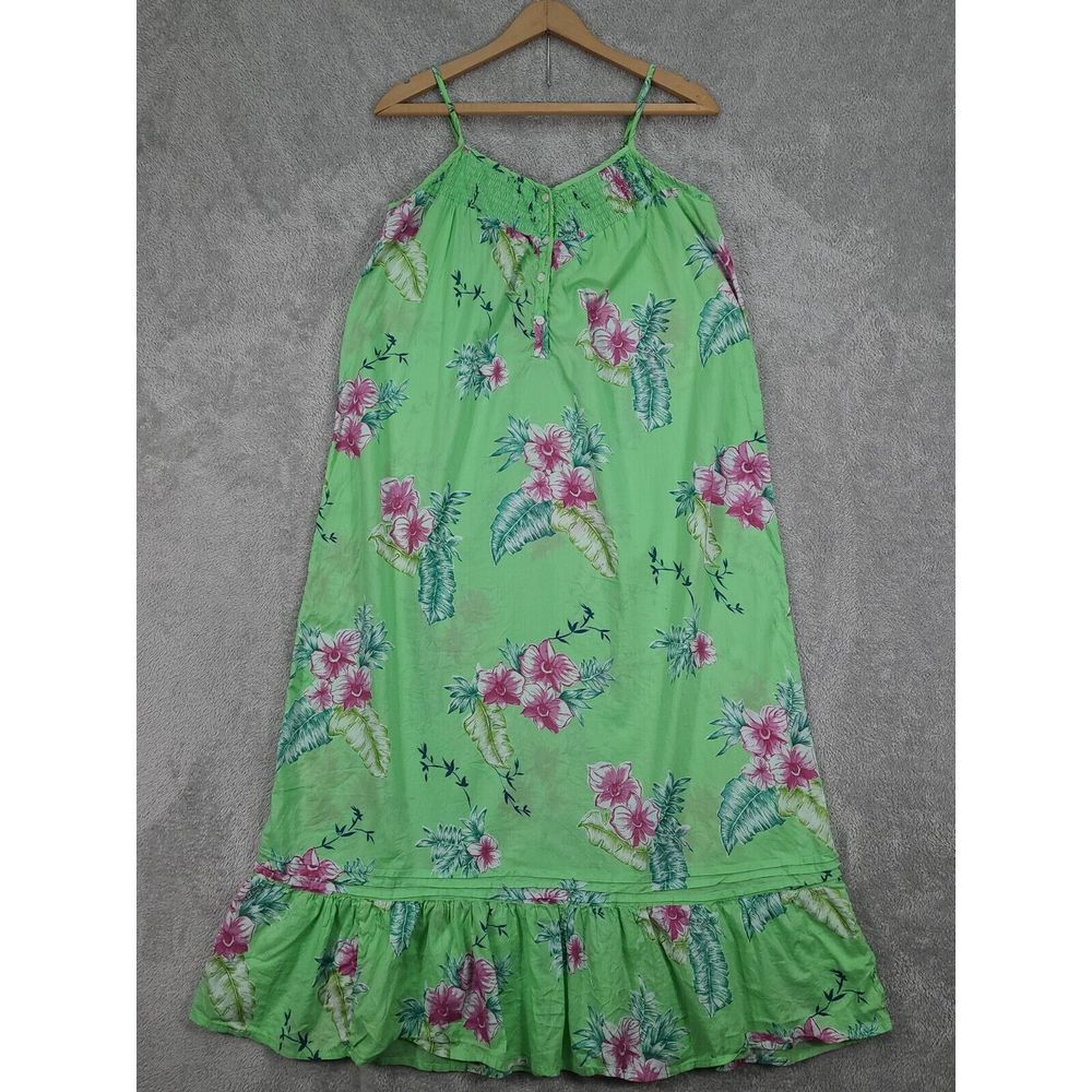 Soft Surroundings Green Floral Tropical Sleeveless Maxi Dress Plus Size Small